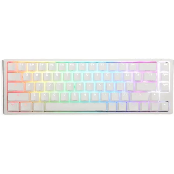 TECLADO MECANICO DUCKY ONE 3 SF TECLAS BLANCAS INTERRUPTOR ROJO SILENCIOSO INGLES PBT DOBLE DISPARO SIN COSTURAS ESTUCHE SUPERIOR BLANCO ESTUCHE INFER